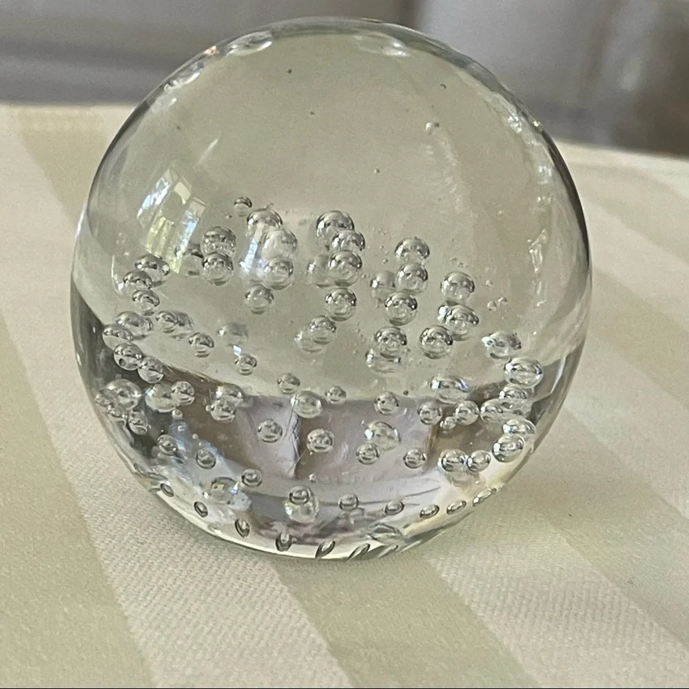 Three Paperweights 2 Vintage Clear Round Glass With Bubbles Murano Style & Bunny - Picture 12 of 16